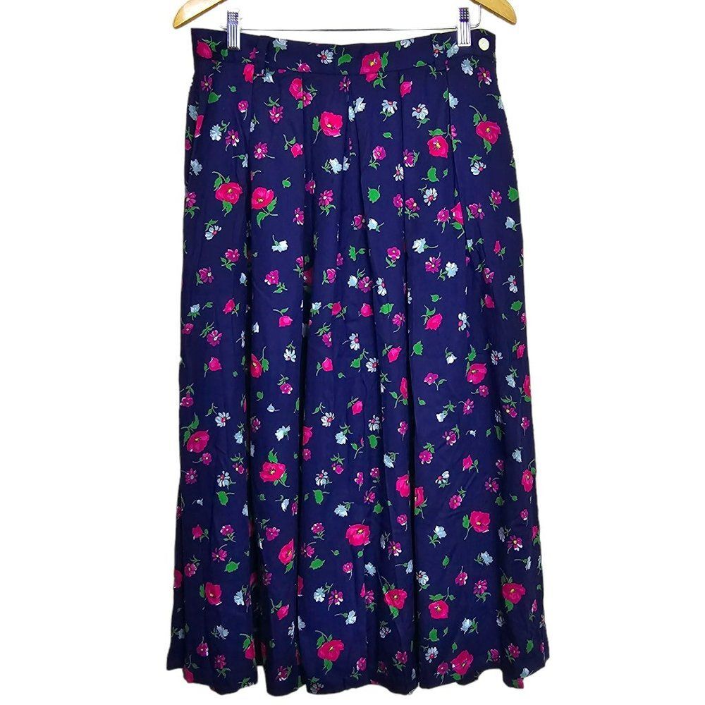 🌷Vintage Liz Sport Women's Floral Maxi Skirt with Pockets & Pleats Size 14